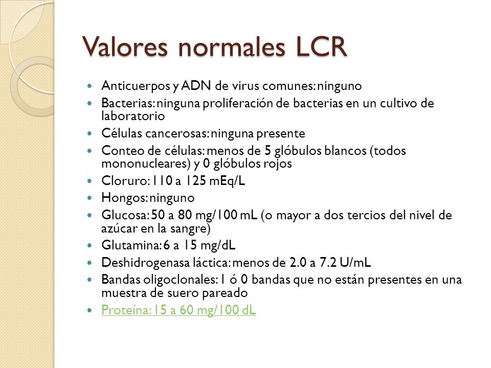 niveles normales de proteinas en lcr